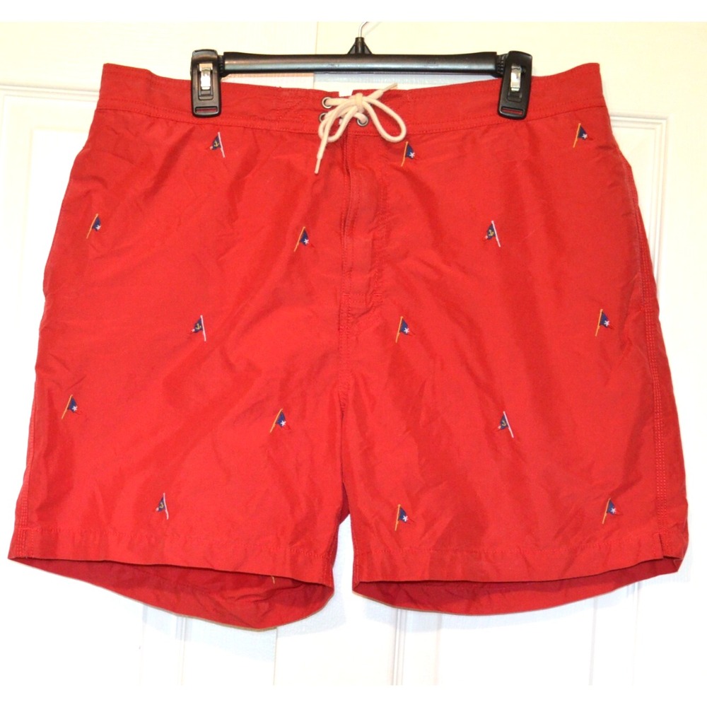 POLO by Ralph Lauren Men's XL Red Swim Trunks  Mesh Lined Embroidered‎ Flags
